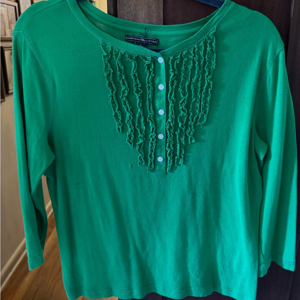 Green ruffle blouse